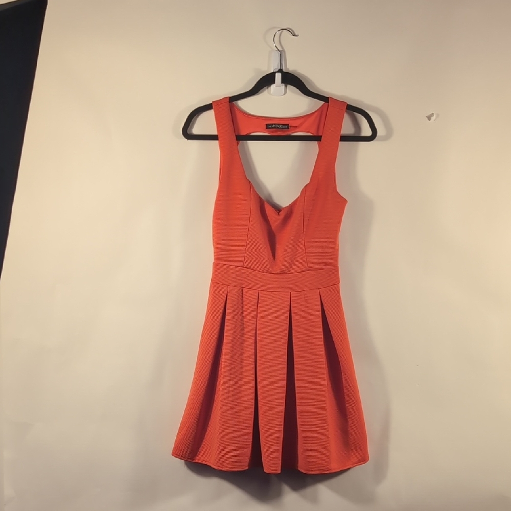 The Vintage Shop Orange Sleeveless Pleated Skater Mini Dress Size Small